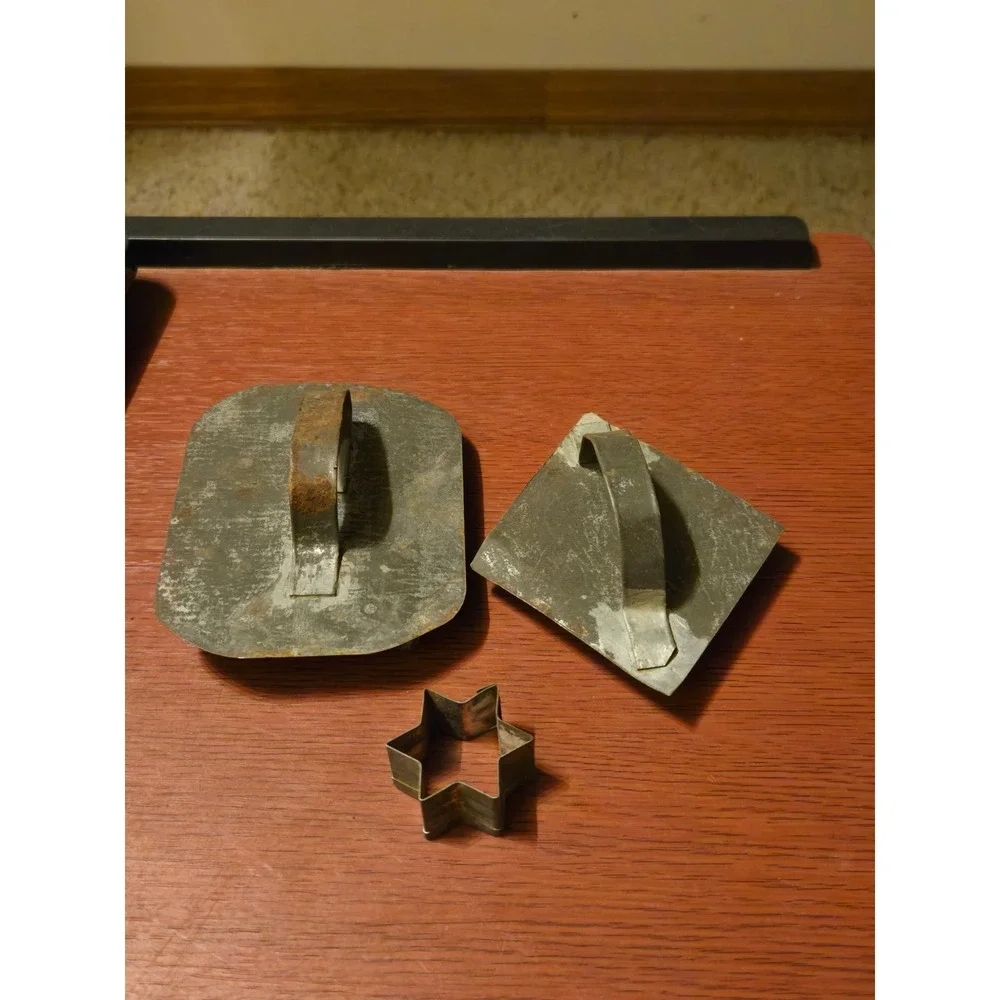 Vintage Primitive Metal Cookie Cutters Set Hatchet Square Star Rustic Farmhouse